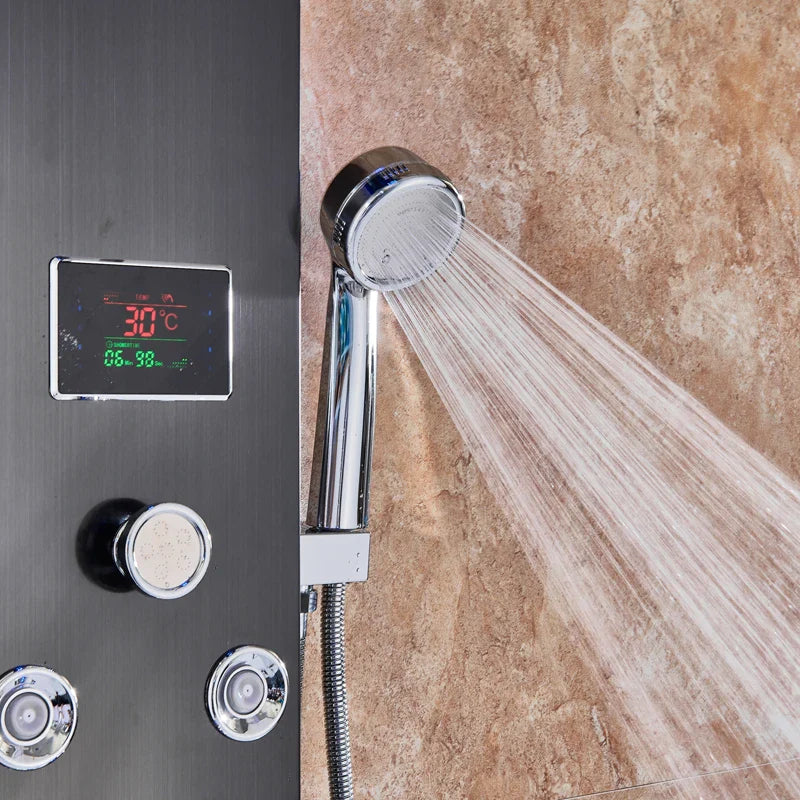 Afralia™ Black LED Waterfall Rain Shower Panel with Massage Sprayer and Bidet Tap