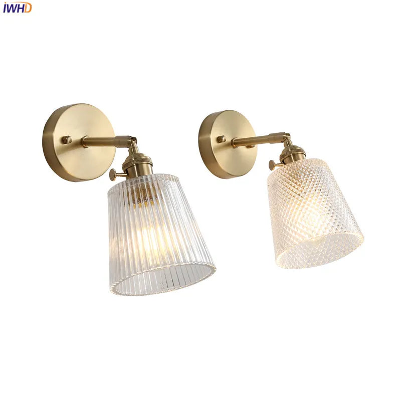 Afralia™ Copper Glass LED Wall Sconce Vintage Retro Wall Lamp for Bedroom Bathroom Mirror