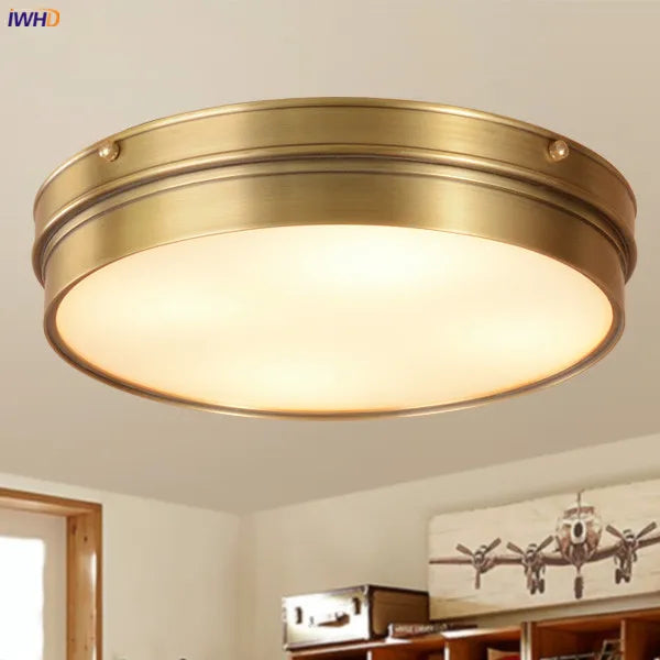 Afralia™ Vintage Glass Copper Ceiling Lights LED Fixtures for Living Room Bedroom Kitchen