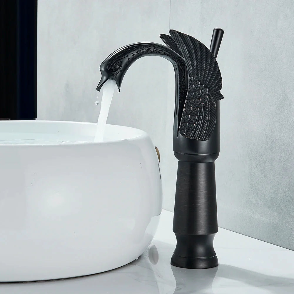 Afralia™ Swan Luxury Brass Faucet Black/Gold/Antique Bathroom Mixer Taps - Hot Cold Water