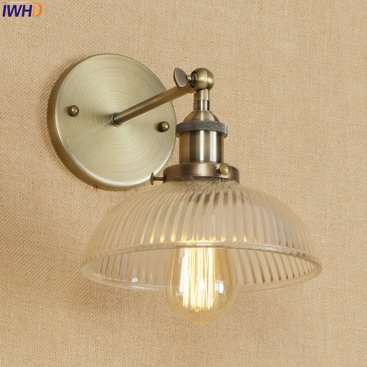 Afralia™ Antique Brass Industrial Swing Arm Wall Sconce - Vintage Glass Wall Light Fixtures