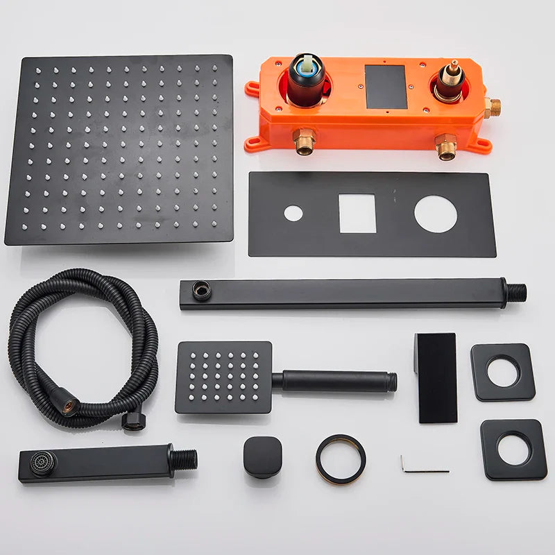 Afralia™ Matte Black Digital Rainfall Shower Faucet Set with All Metal Finish