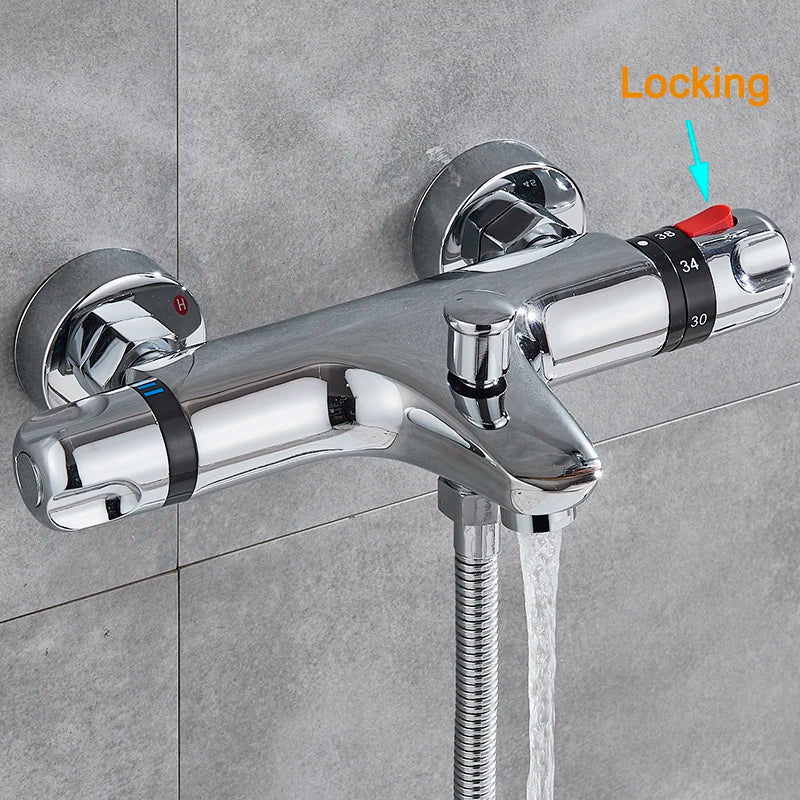 Afralia™ Thermostatic Shower Faucet Mixing Valve with Long Spout for Bathroom Bathtub