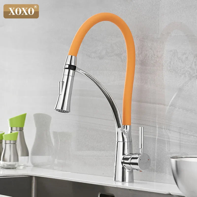 Afralia™ XOXO LED Kitchen Faucet Hot Cold Pull Down Chrome Black Mixer Tap Smart Single Handle