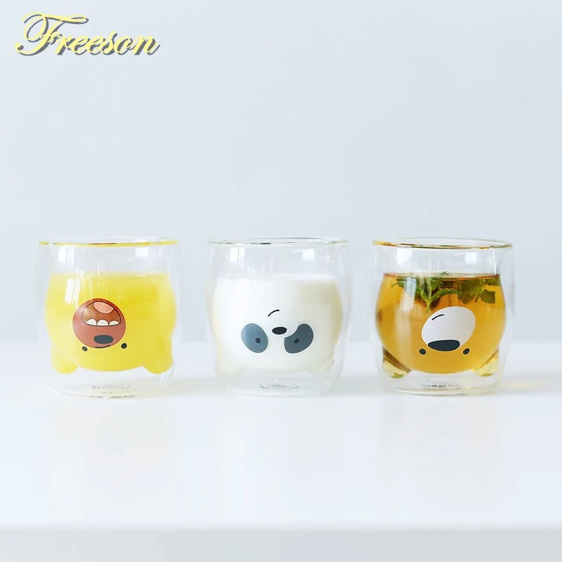 Afralia™ Panda Double Wall Glass Cup 260ml - Creative Heat Resistant Bear Beer Juice Mug