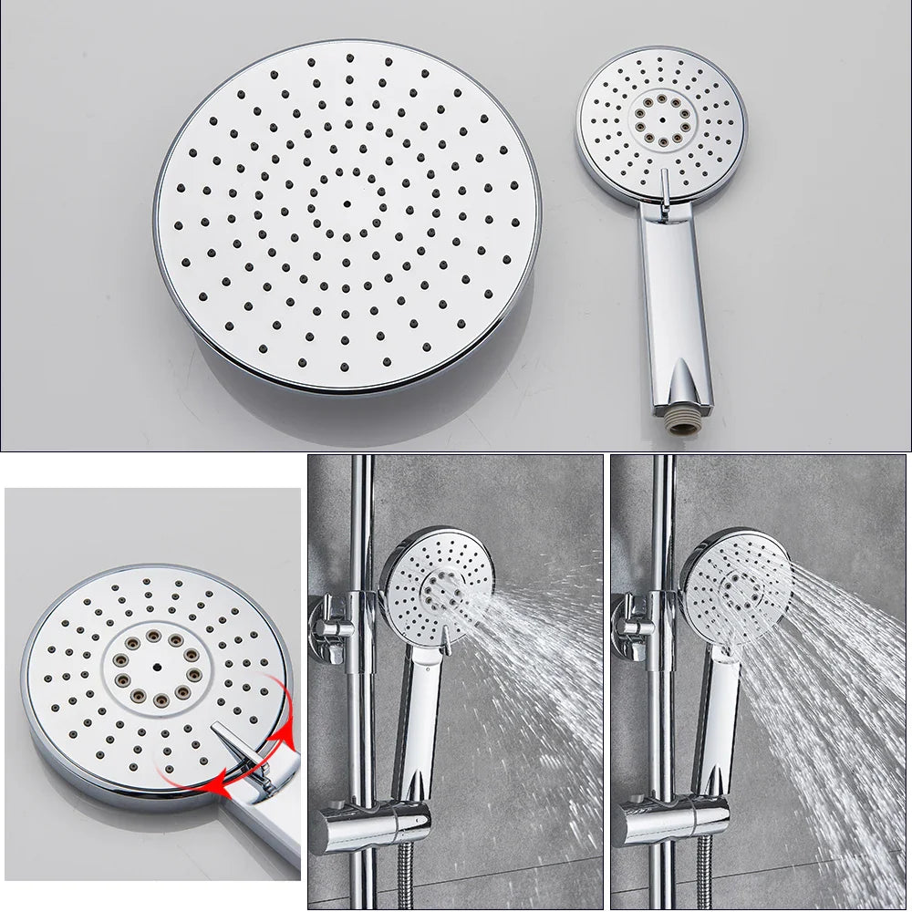 Afralia™ Chrome Thermostatic Rainfall Shower Set Wall Mount Rotate Watering Can Shower Faucet