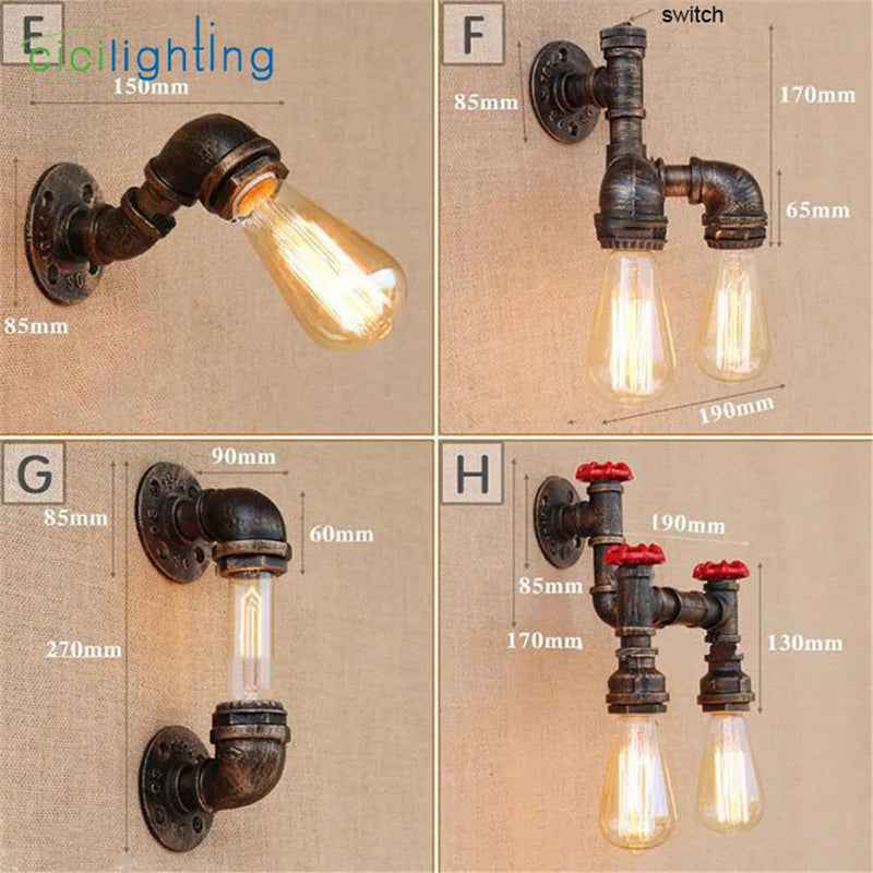 Afralia™ Industrial Water Pipe Wall Light Sconces | Vintage Style Iron Pipe Lamp