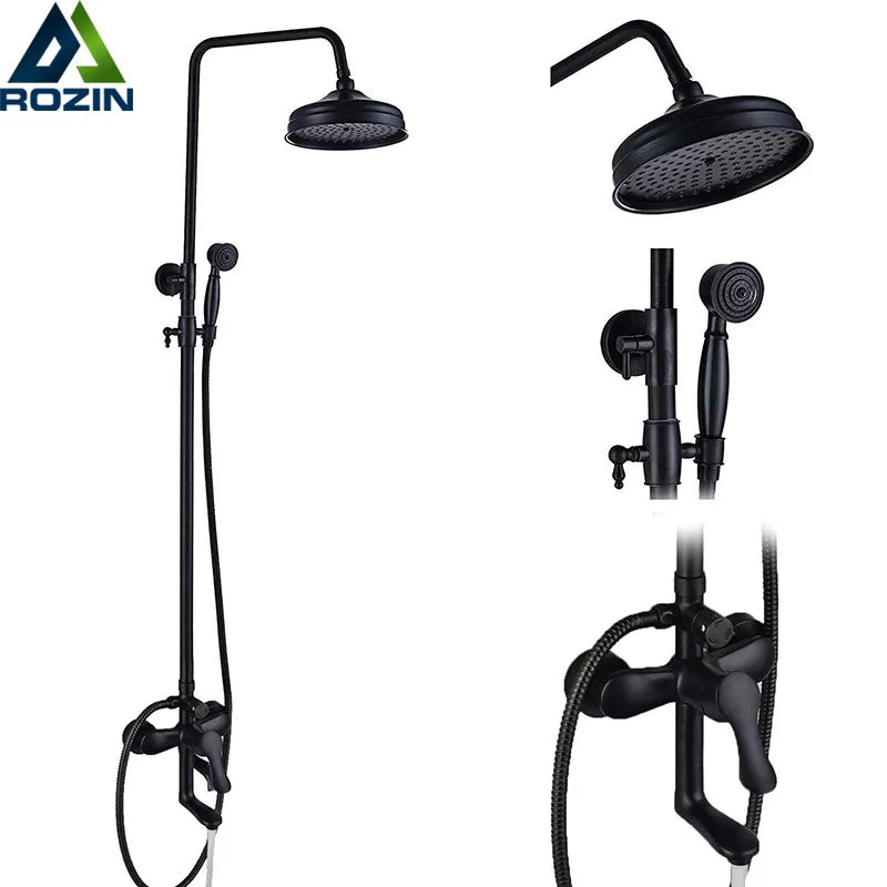 Afralia™ Black Bronze Bathroom Shower Mixer Tap with Long Spout and 8" Rainfall Head