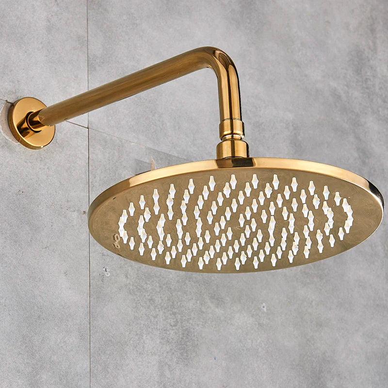 Afralia™ 16" LED Round Gold Shower Head with Arm - Enhanced Brass Bathroom Accessory