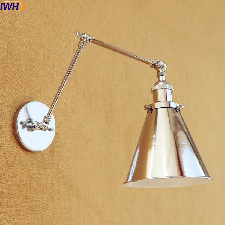 Afralia™ Vintage Swing Arm Wall Sconce Light - Silver Antique Retro LED Industrial Fixture