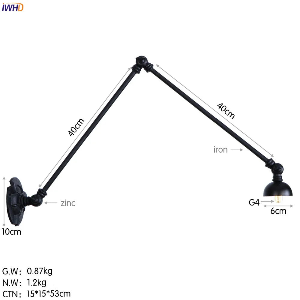 Afralia™ Industrial Vintage Adjustable Swing Wall Sconce Stair Light - Set of 3