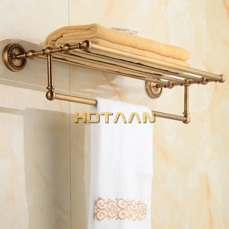 Afralia™ Brass Towel Rack, Antique Brass Holder, 50cm Shelf, Bathroom Accessories