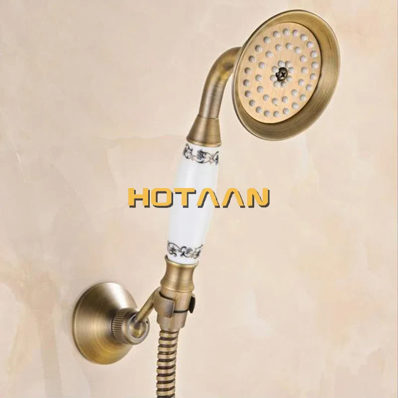 Afralia™ Antique Brass Hand Held Shower Head Kit for Wall Mounted Bathtub - YT-5340-B