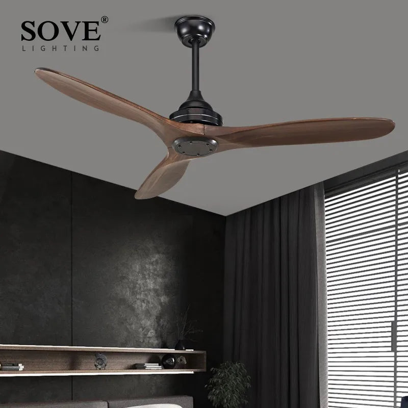 Afralia™ Black Wood Industrial Ceiling Fan Remote Control DC 220v