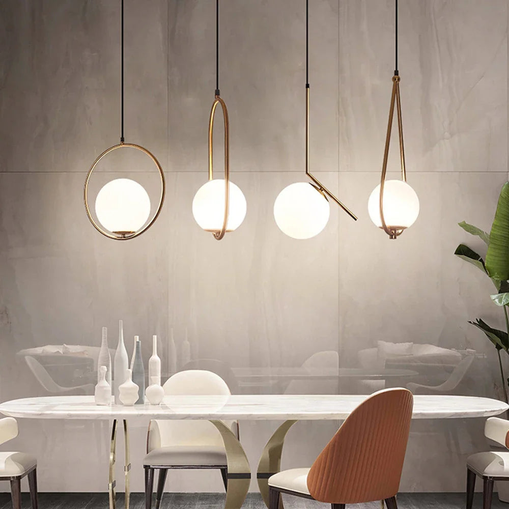 Afralia™ White Glass Ball Pendant Lights for Dining Room Bar Lighting