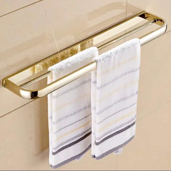 Afralia™ Gold Bathroom Accessories Set: Towel Shelf, Towel Bar, Paper Holder, Cloth Hook