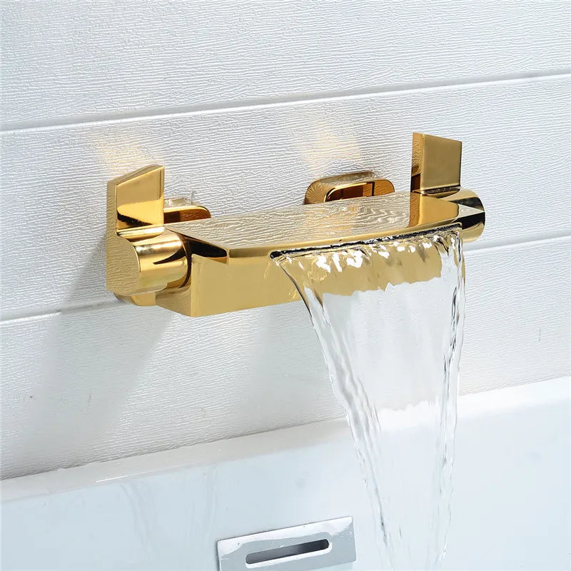 Afralia™ Rose Gold Bathtub Shower Mixer Set with Handheld Waterfall Tap