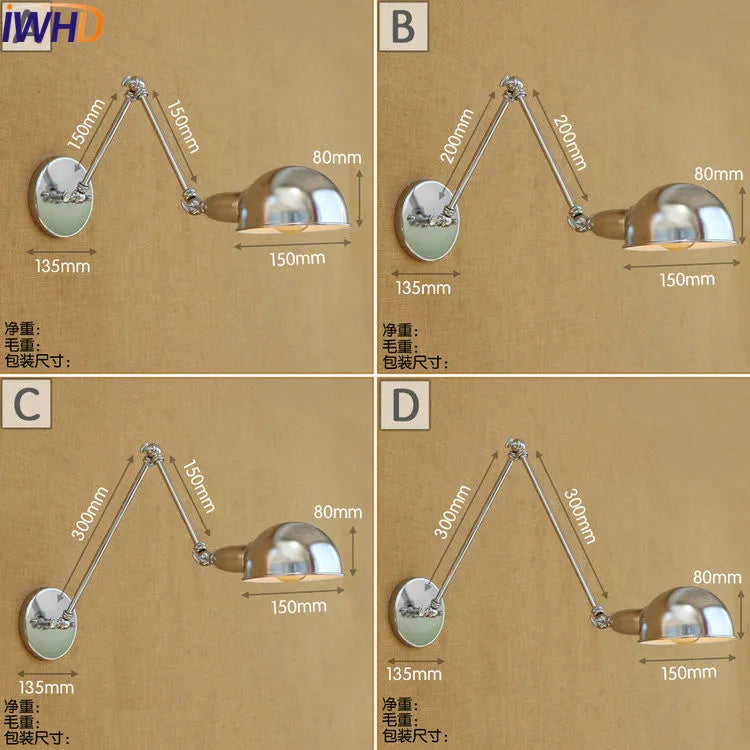 Afralia™ Silver Retro Vintage Swing Long Arm Wall Light LED Sconce Industrial Lighting