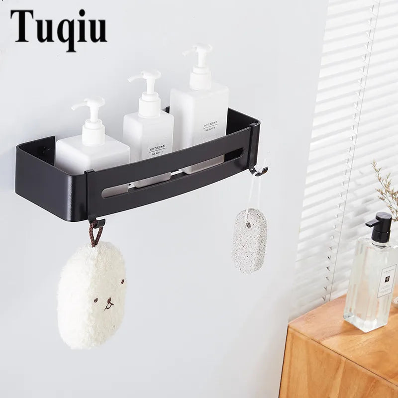 Afralia™ Black Aluminum Bathroom Corner Shelf Wall Mounted Soap Dish Holder