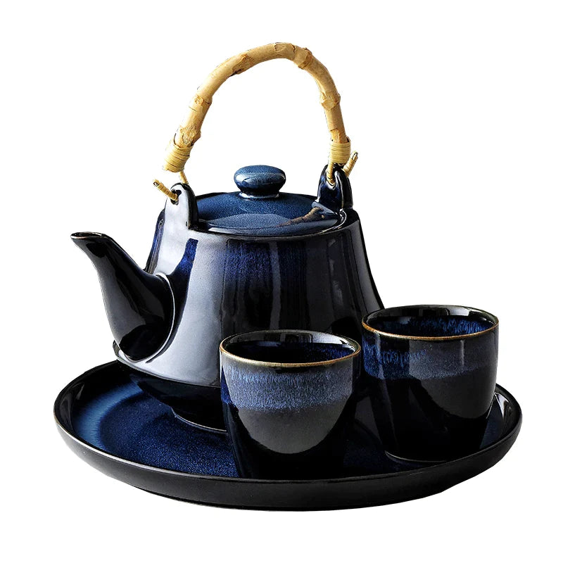 Afralia™ Blue Ceramic Tea Kettle Set - Porcelain Teaware Set