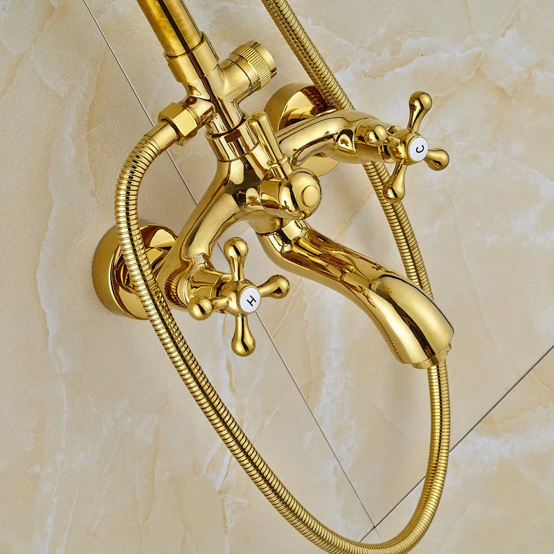 Afralia™ Dual Handle Brass Bathtub Shower Faucet Set with 8" Rainfall Shower Head