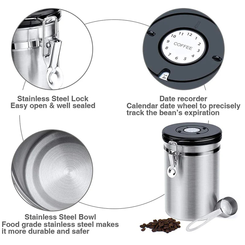 Afralia™ Stainless Steel Coffee Container with CO2 Valve, Airtight Lid for Freshness