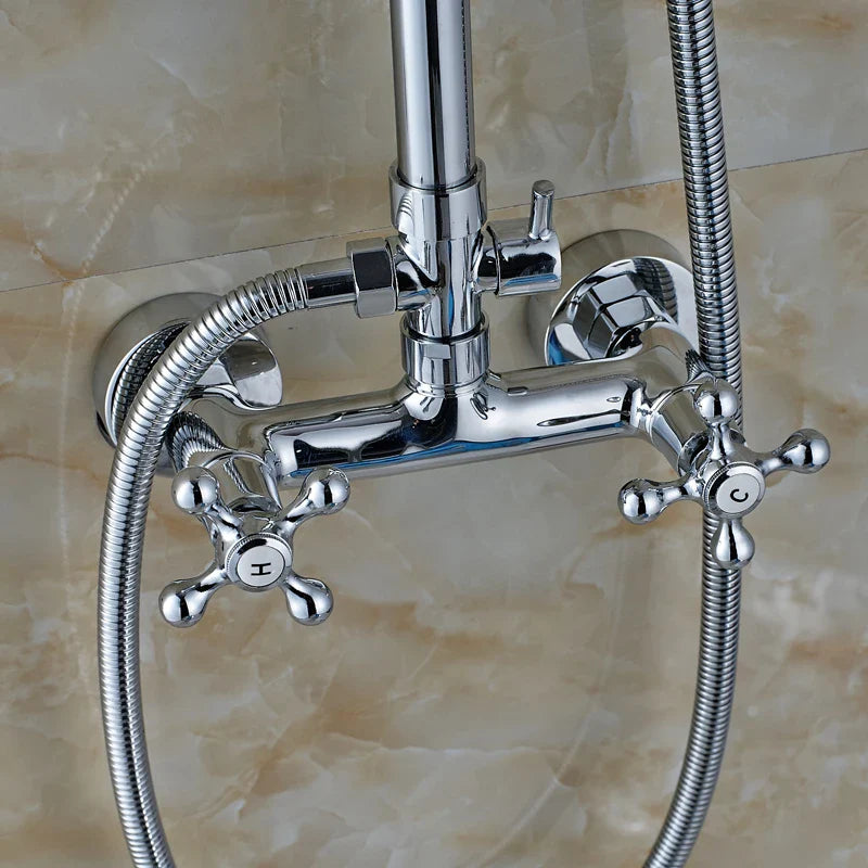 Afralia™ Brass Shower Mixer Faucet Set with Handshower and 8" Rainfall Head