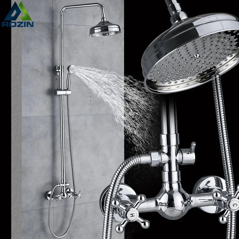 Afralia™ Brass Shower Mixer Faucet Set with Handshower and 8" Rainfall Head