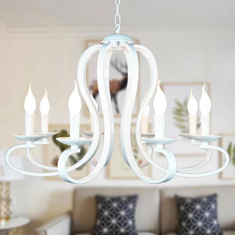 Afralia™ Nordic Country Style Modern Candle Chandelier in White/Black Wrought Iron