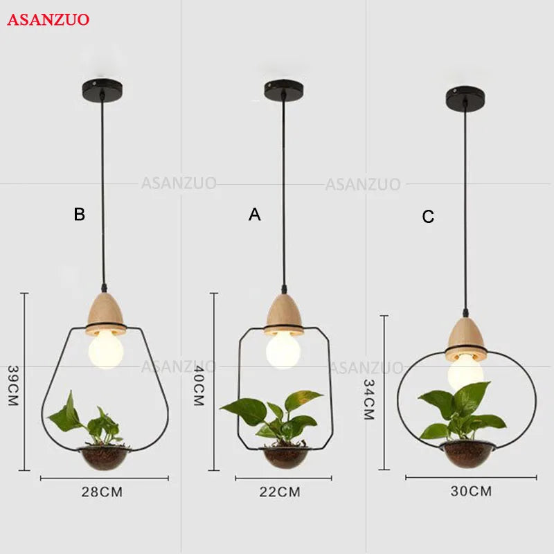 Afralia™ Modern Green Plant Pendant Light with Glass Bowl - Wood Hang Lamp