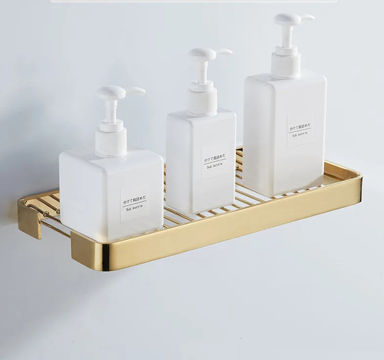 Afralia™ Brass Square Bathroom Shower Rack Wall Mounted Corner Shelf