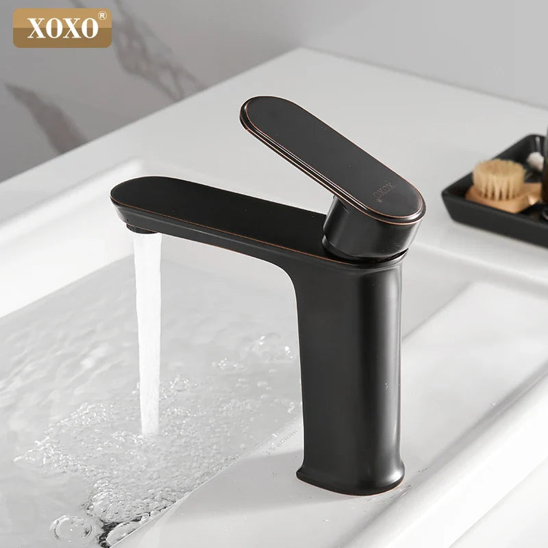 Afralia™ Black Finish Brass Basin Faucet Hot Cold Water Mixer Tap Single Handle