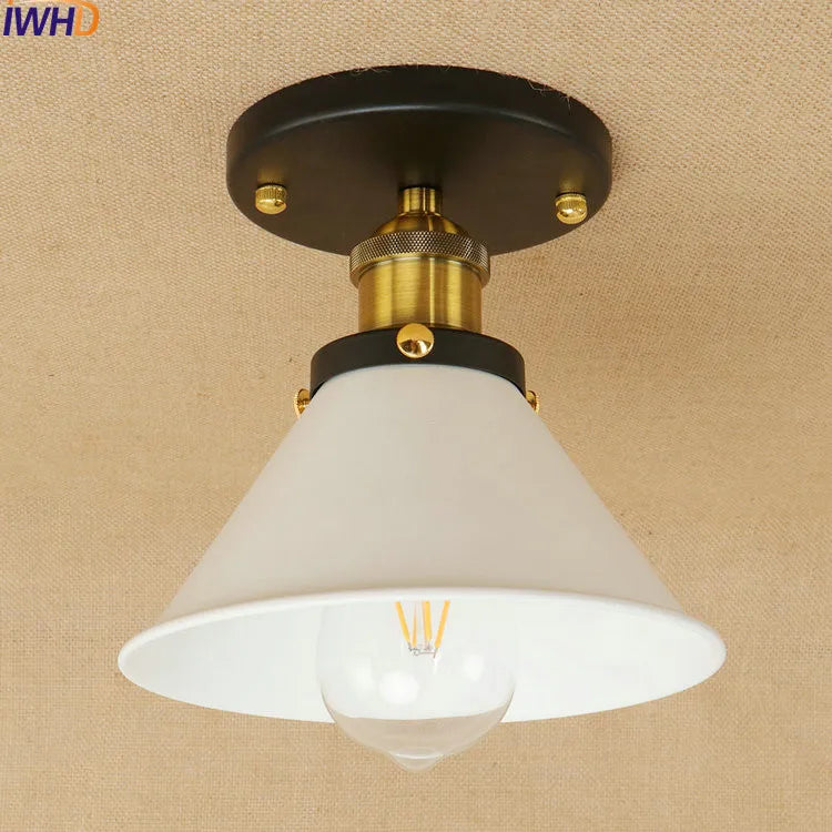 Afralia™ Vintage Industrial LED Ceiling Light for Living Room Bedroom - White Shade