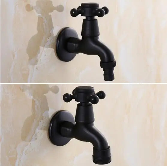 Afralia™ Brass Black Oil Brushed Double Washing Machine Faucet Tap