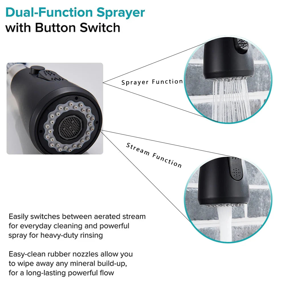 Afralia™ Black Kitchen Faucet Pull Out Mixer with Single Handle and Stream Spray