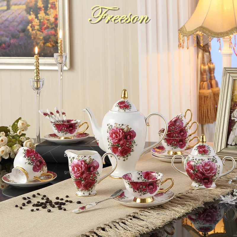 Afralia™ Bone China Tea Set: Cup, Saucer, Mug, Sugar Pot, Jug, Teapot