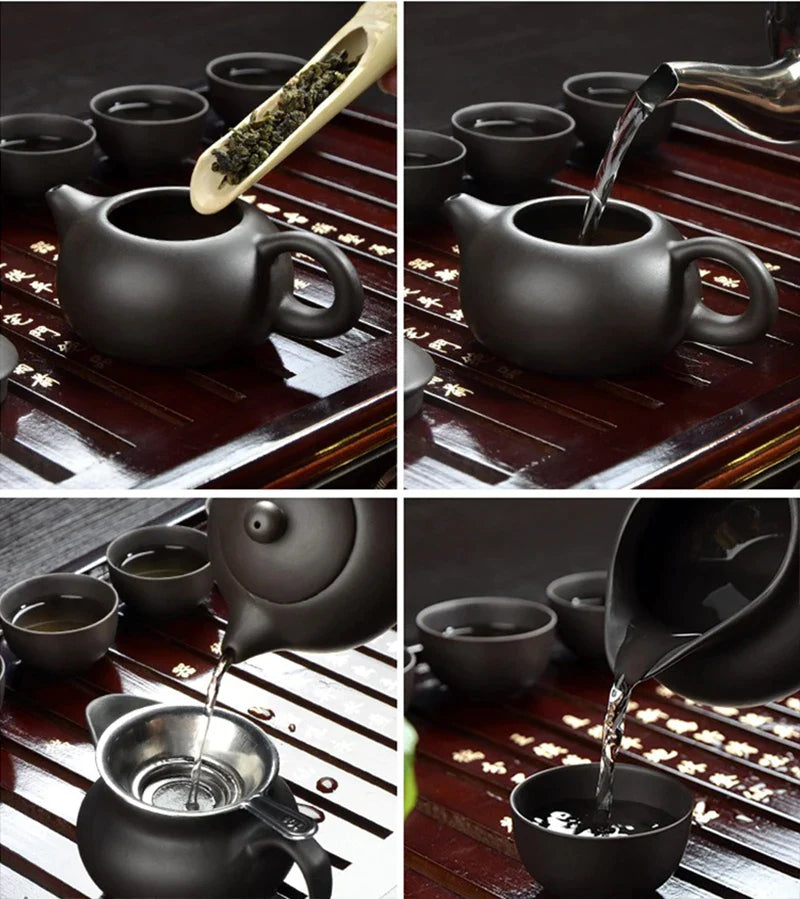 Afralia™ Yixing Purple Clay Tea Set: Pot, 2 Cups, XiShi Pot Tea Ceremony, Ceramic Teacup