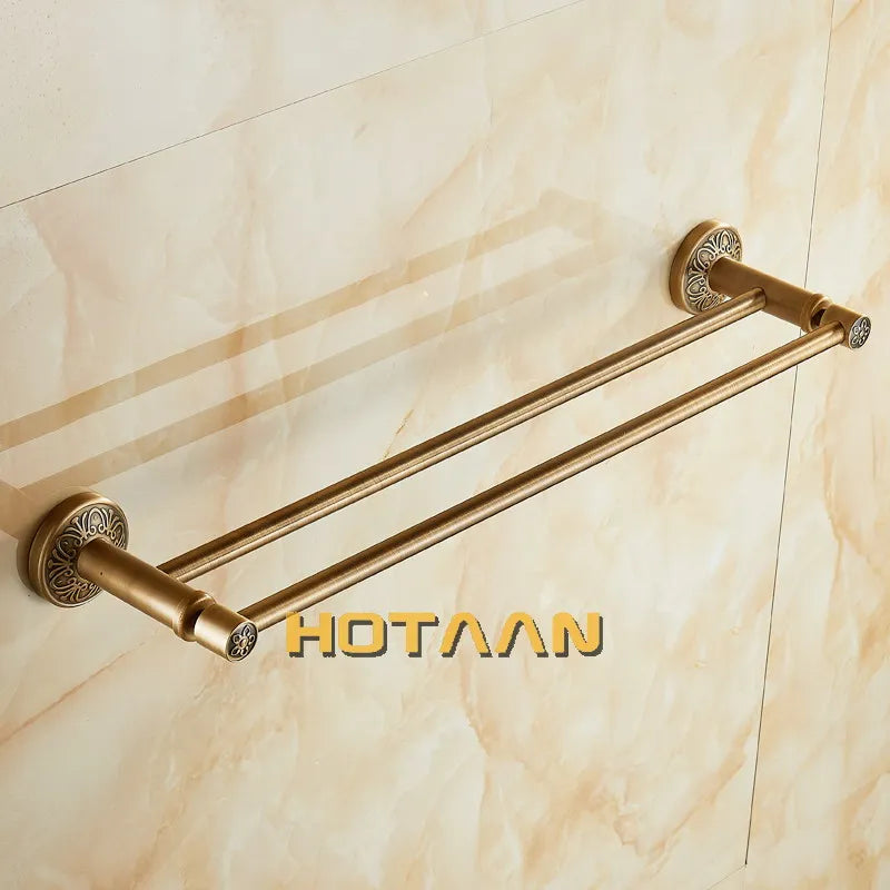 Afralia™ Antique Brass Double Towel Bar/Towel Holder - Solid Aluminium - Bathroom Accessory