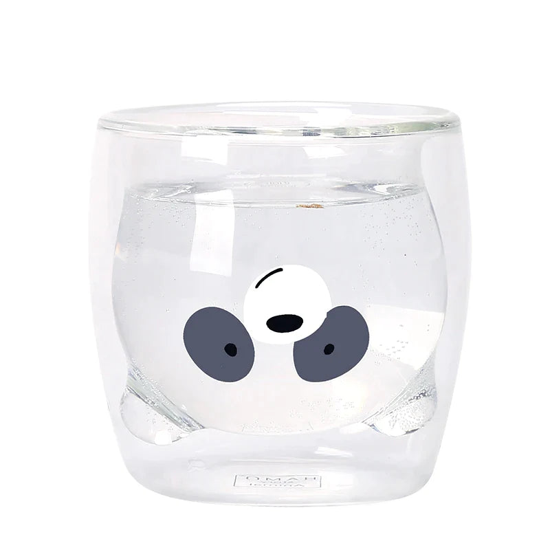 Afralia™ Panda Double Wall Glass Cup 260ml - Creative Heat Resistant Bear Beer Juice Mug