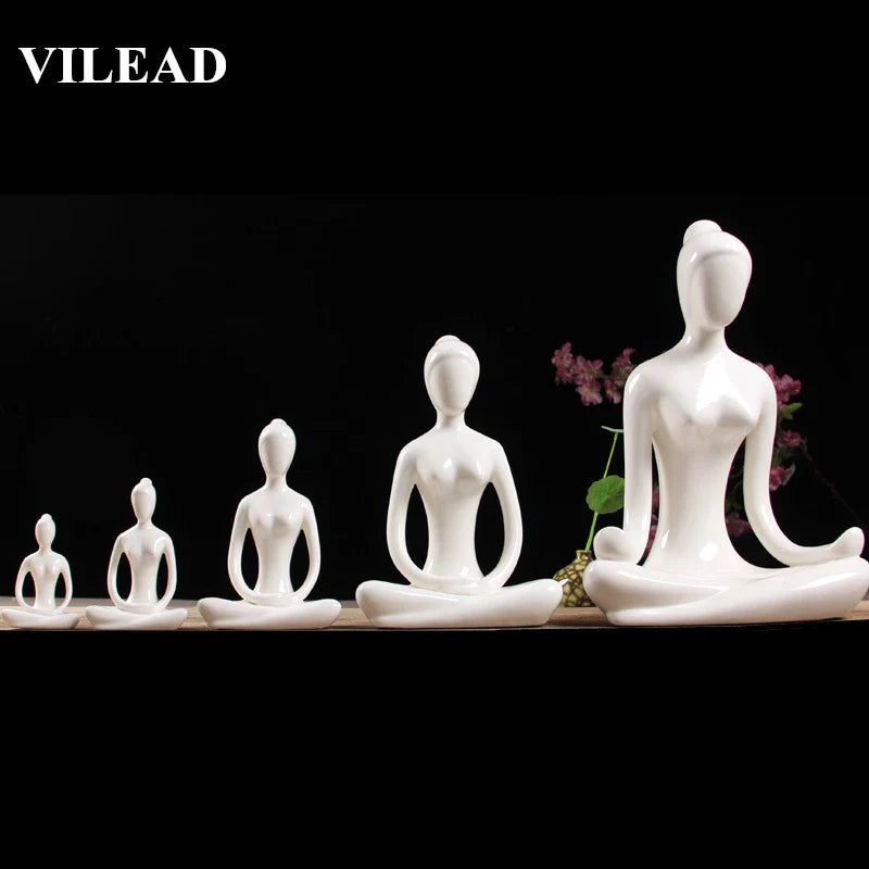 Afralia™ Ceramic Yoga Figurines: Elegant White Abstract Woman Miniatures for Home Decor