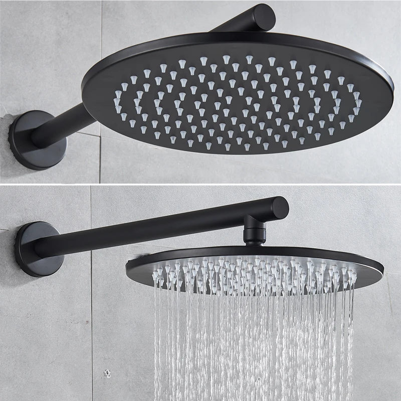 Afralia™ Matte Black 2 Function Shower Faucet Set Wall Mounted with Rounder Shower Head