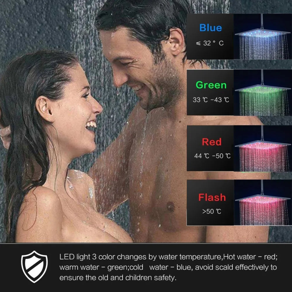 Afralia™ Matte Black Thermostatic Shower Set Rainfall Shower Head Ceiling Wall Mount