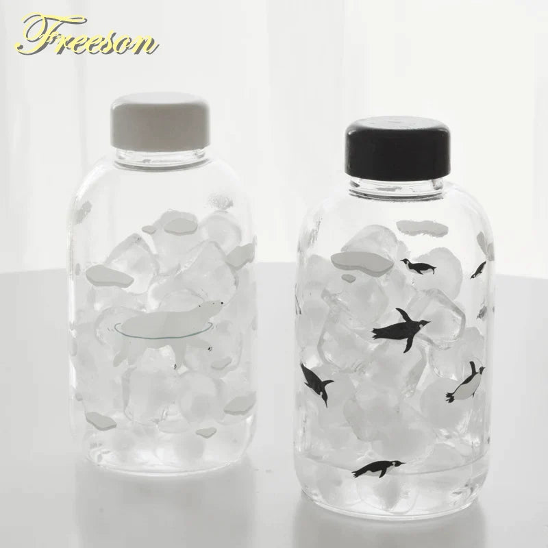 Afralia™ Animal Glass Water Bottle with Sleeve | Cute Kawaii Design for Outdoor Activities