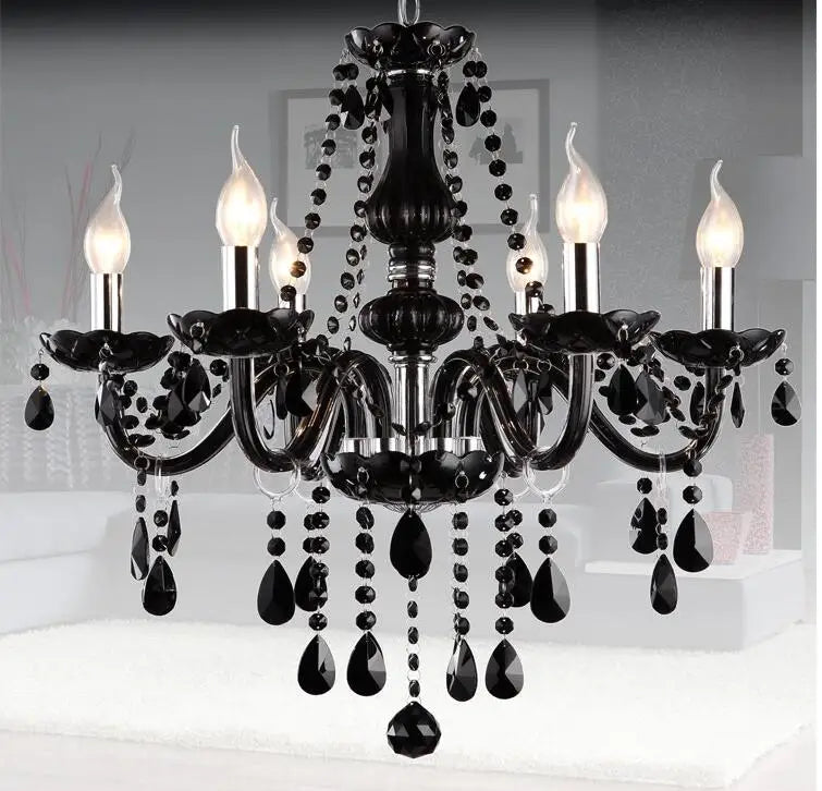 Afralia™ Luxury Black Crystal Chandelier Candle Lamp for Living Room Bedroom