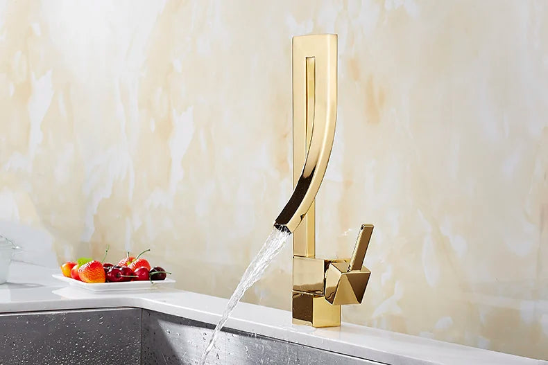 Afralia™ Gold Brass Square Basin Faucet Single Handle Hot Cold Mixer Water Tap