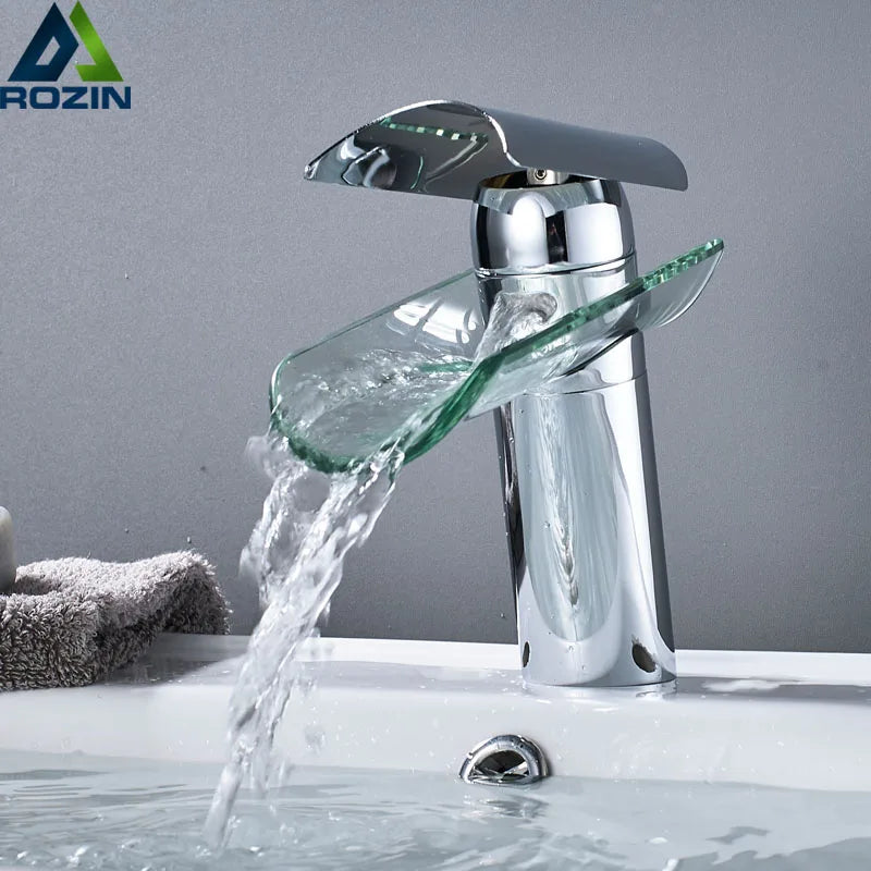 Afralia™ Glass Spout Basin Faucet: Waterfall Bathroom Mixer Tap, Chrome Finish