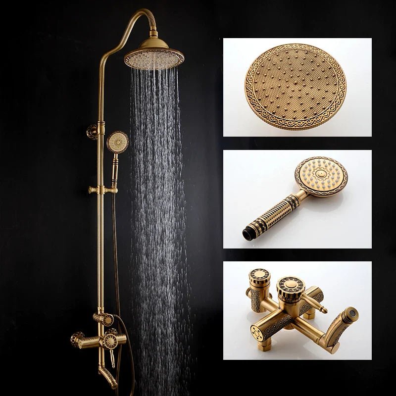 Afralia™ Black Brass Shower Faucet Set with Wall Mount Hand Held Shower Head - 9712