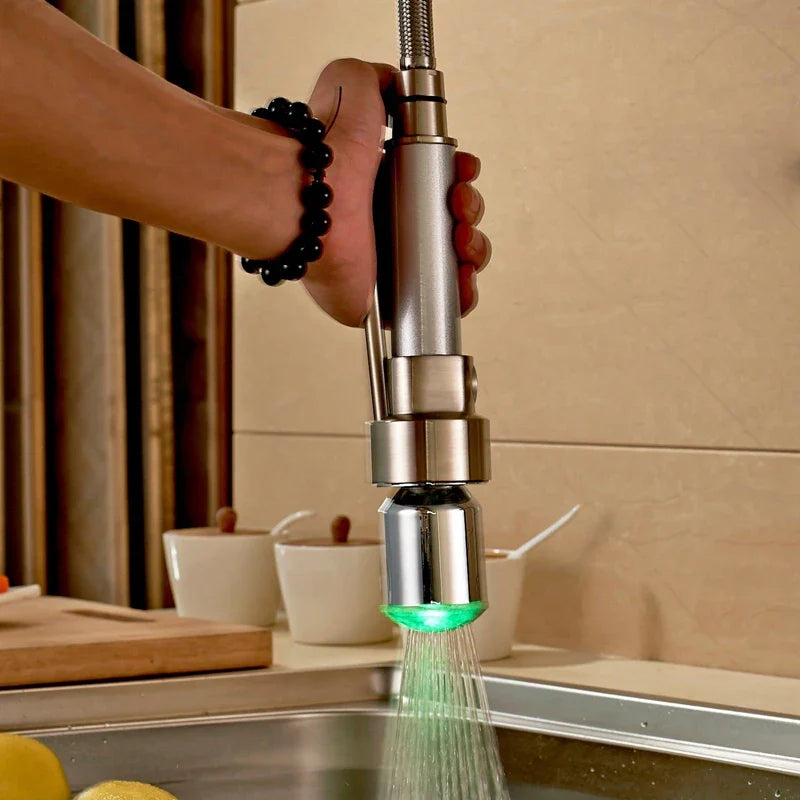 Afralia™ Brushed Nickel LED Color Changing Kitchen Faucet Spray Head