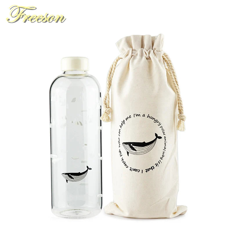 Afralia™ Seal Whale Glass Water Bottle with Sleeve: Creative Sport Camping Drinkware.