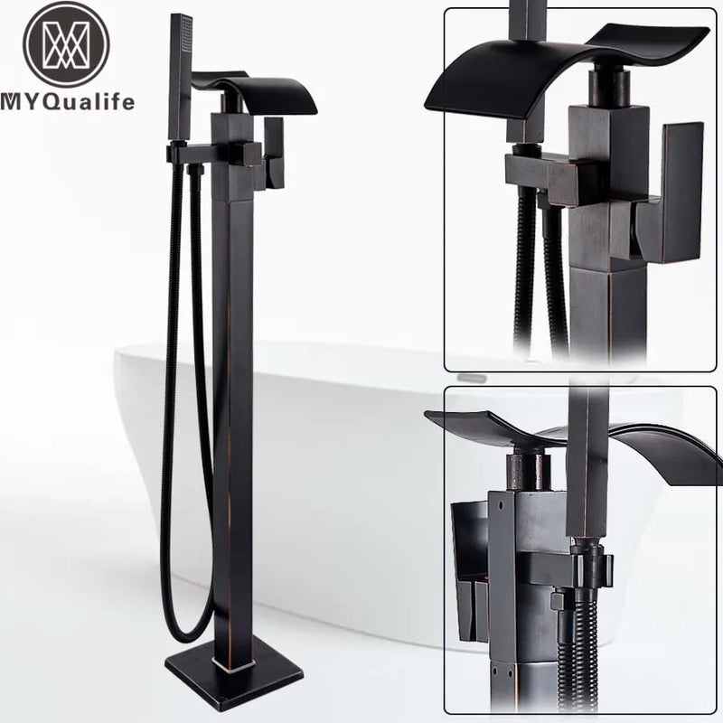 Afralia™ Black Bronze Bathtub Mixer Faucet | Single Handle Waterfall Tub Fixture